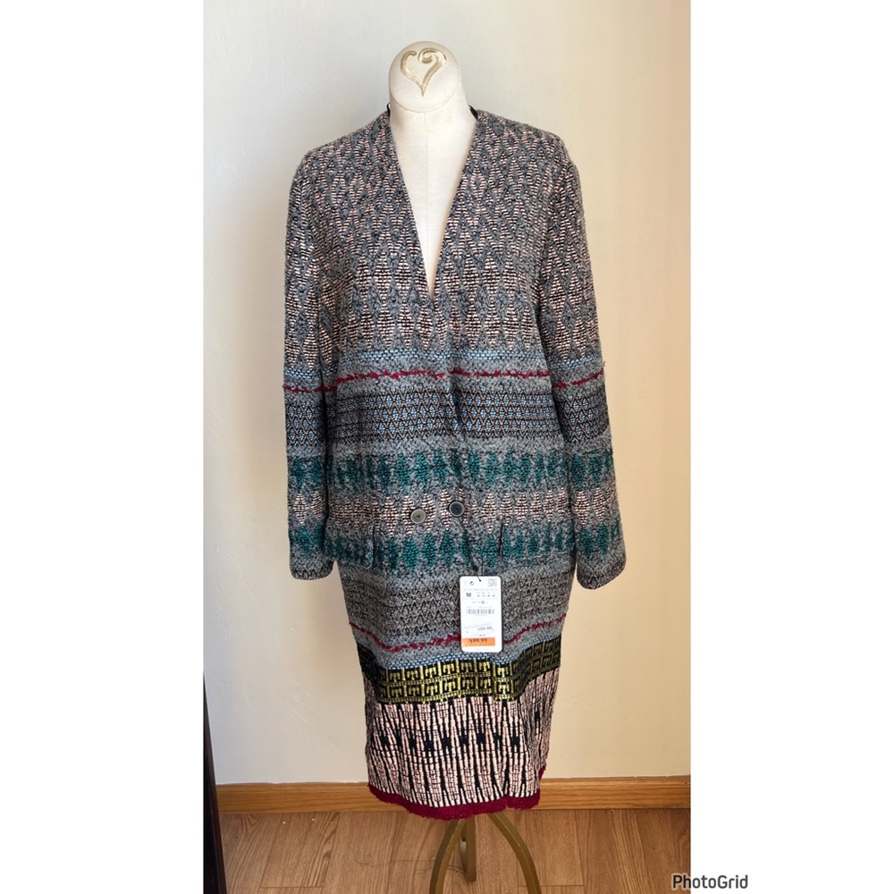 Zara Jacquard Patterned Double Breasted Coat Size Medium New Tags blogger - Picture 4 of 7